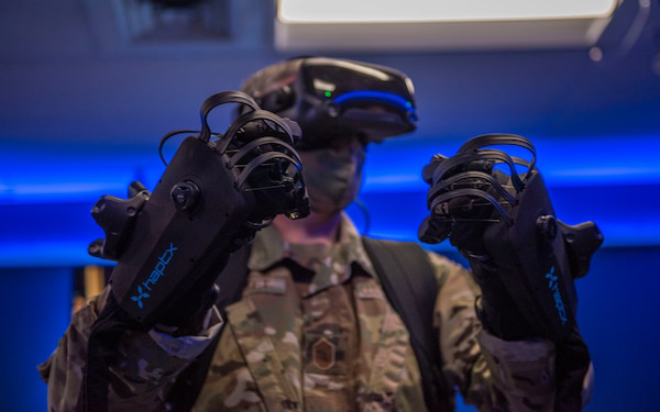 Army soldier using virtual reality for training