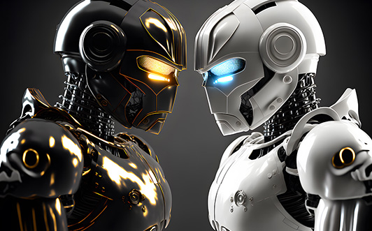 Two cyber soldier robots facing off